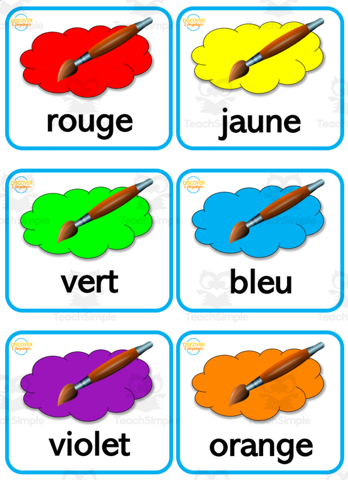 An educational teaching resource from Discover Languages entitled French Flash Cards for Beginners - Colors - Couleurs downloadable at Teach Simple.