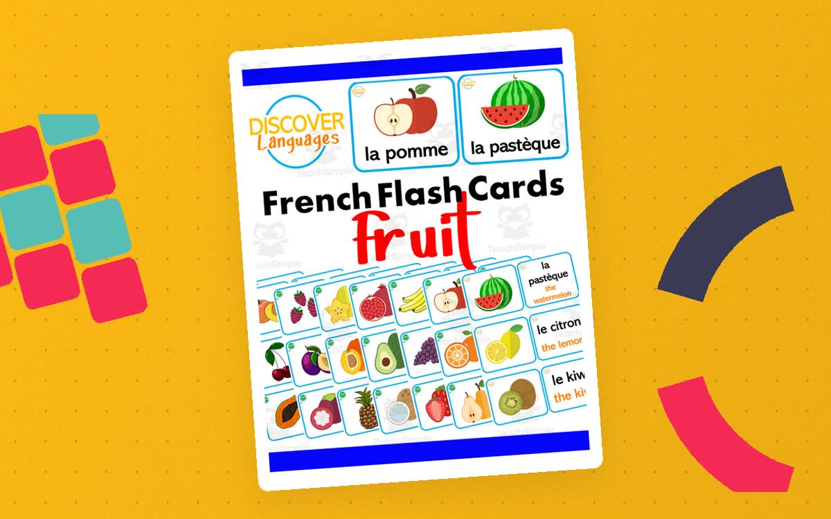 An educational teaching resource from Discover Languages entitled French Flash Cards for Beginners - Fruit downloadable at Teach Simple.