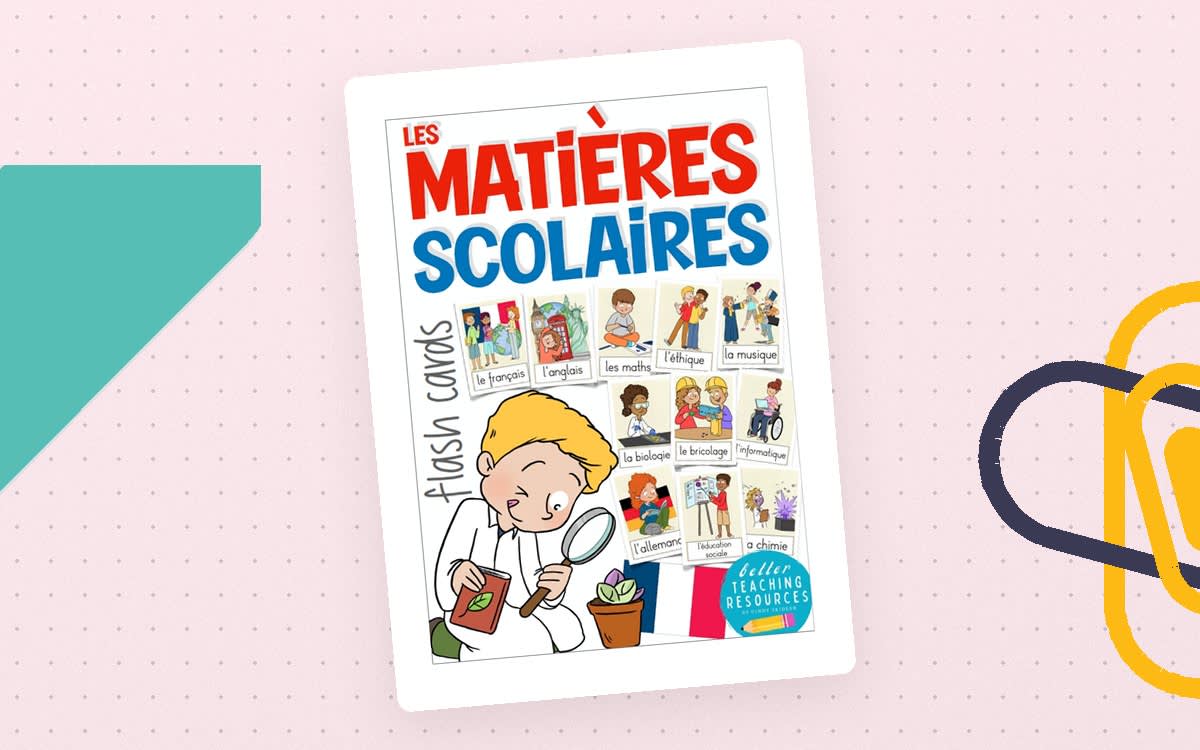 An educational teaching resource from Better Teaching Resources entitled French Flash Cards: Les Matieres Scolaires / School subjects downloadable at Teach Simple.