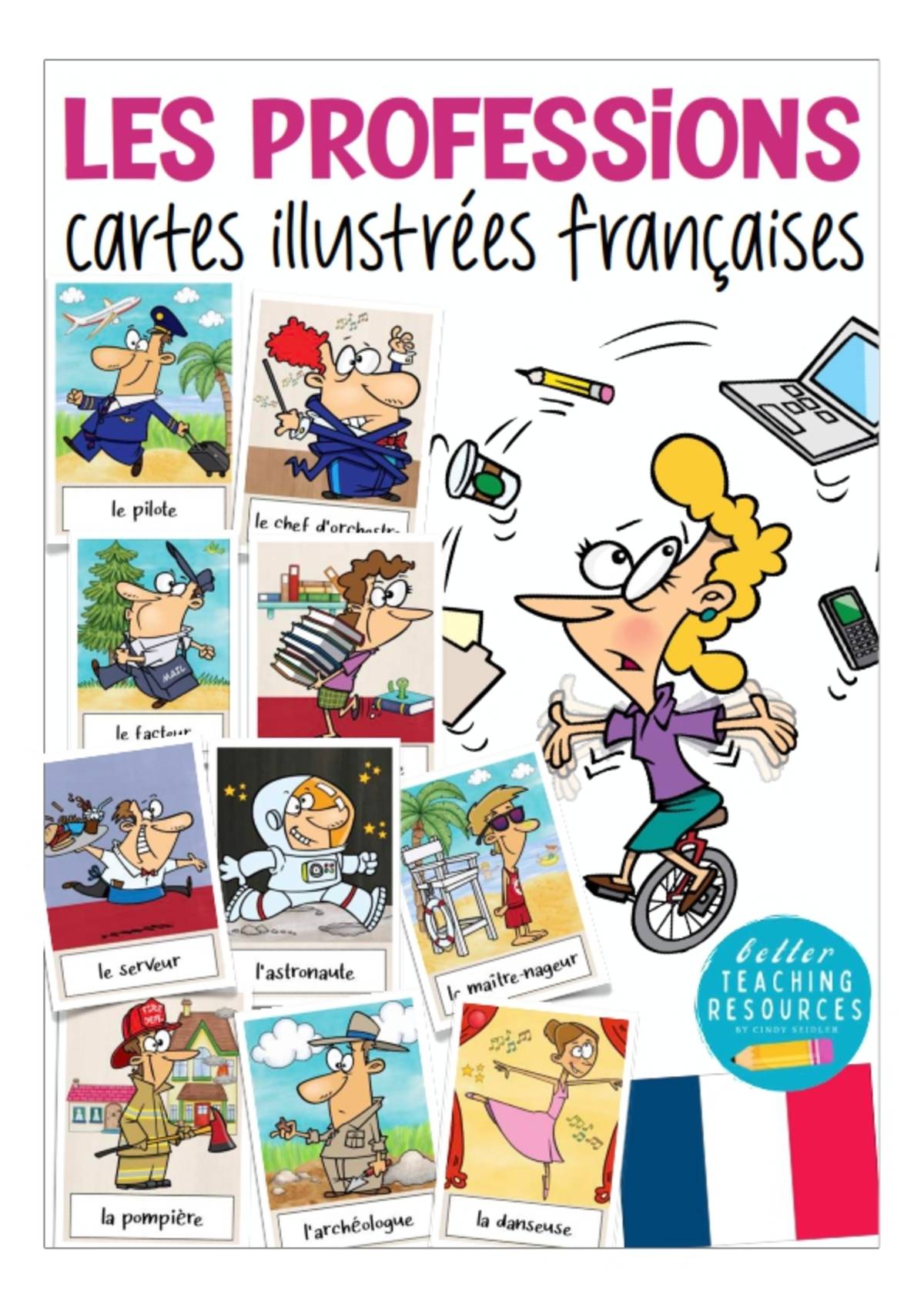 An educational teaching resource from Better Teaching Resources entitled French Flash Cards: Les Professions / Jobs downloadable at Teach Simple.