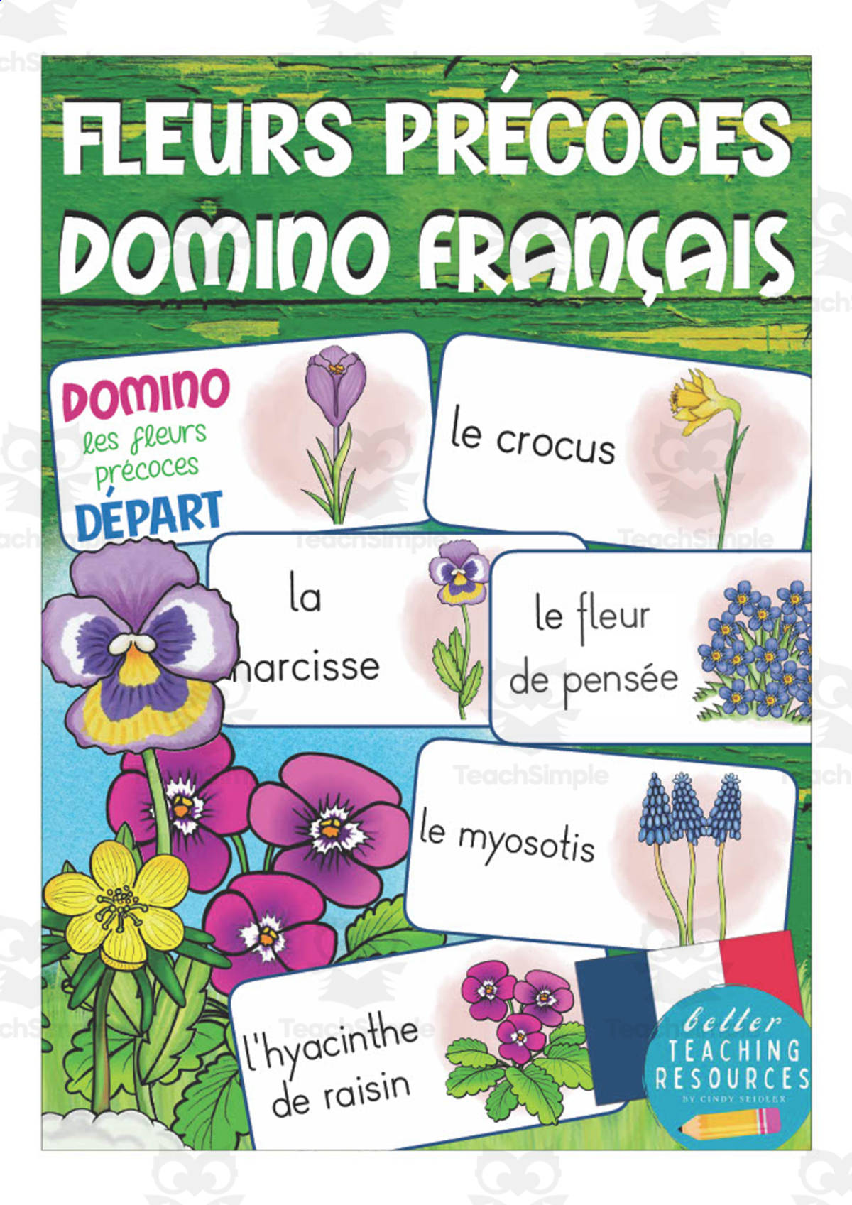 An educational teaching resource from Better Teaching Resources entitled French: Flowers Dominoes Game downloadable at Teach Simple.