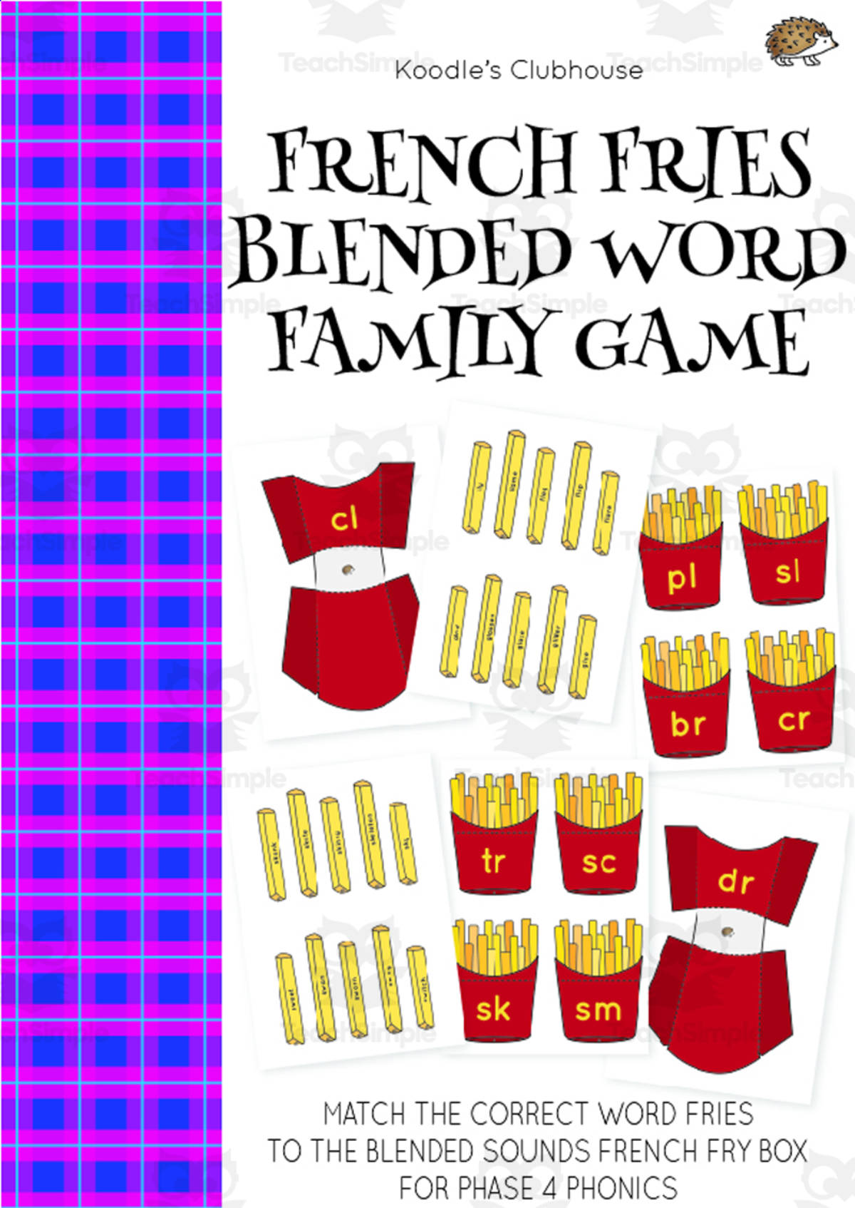 An educational teaching resource from Koodles Clubhouse entitled French Fries Blended Word Family Game downloadable at Teach Simple.