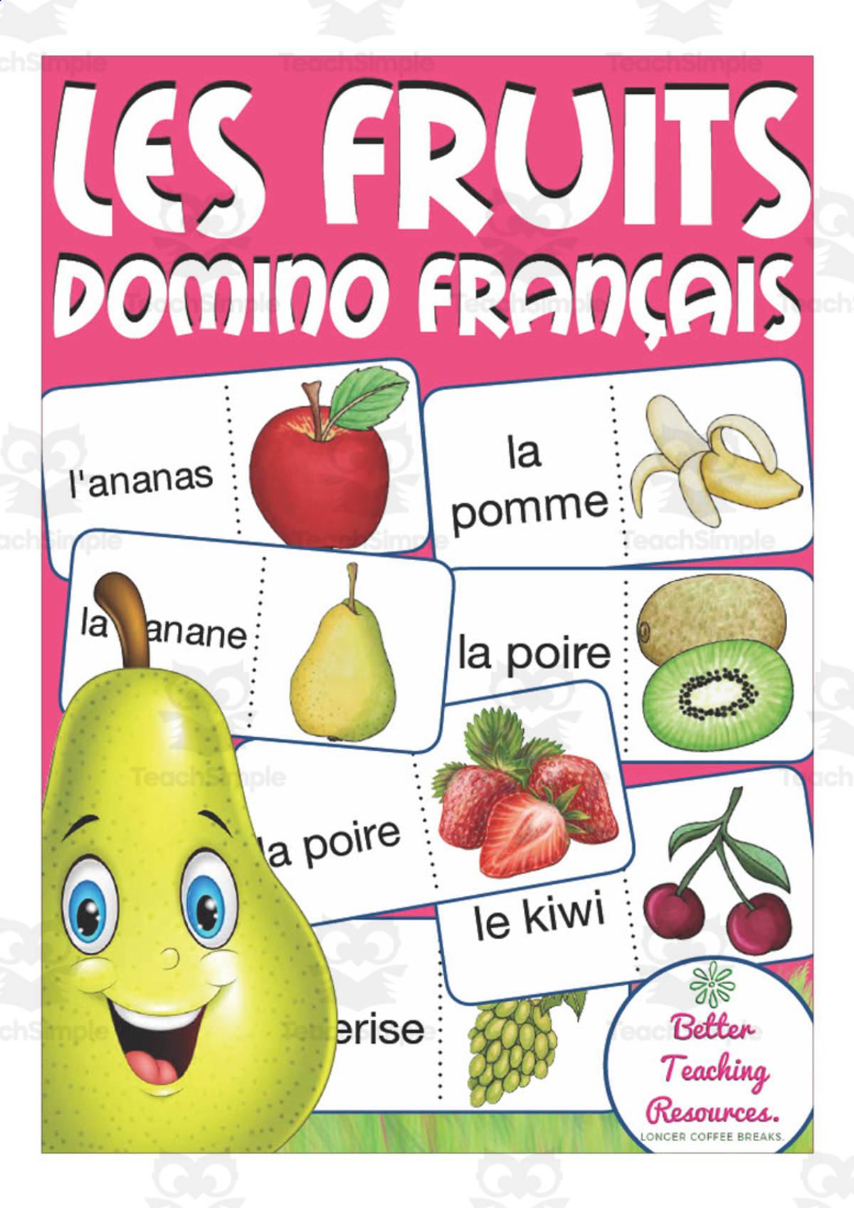 An educational teaching resource from Better Teaching Resources entitled French: Fruits Dominoes Game downloadable at Teach Simple.