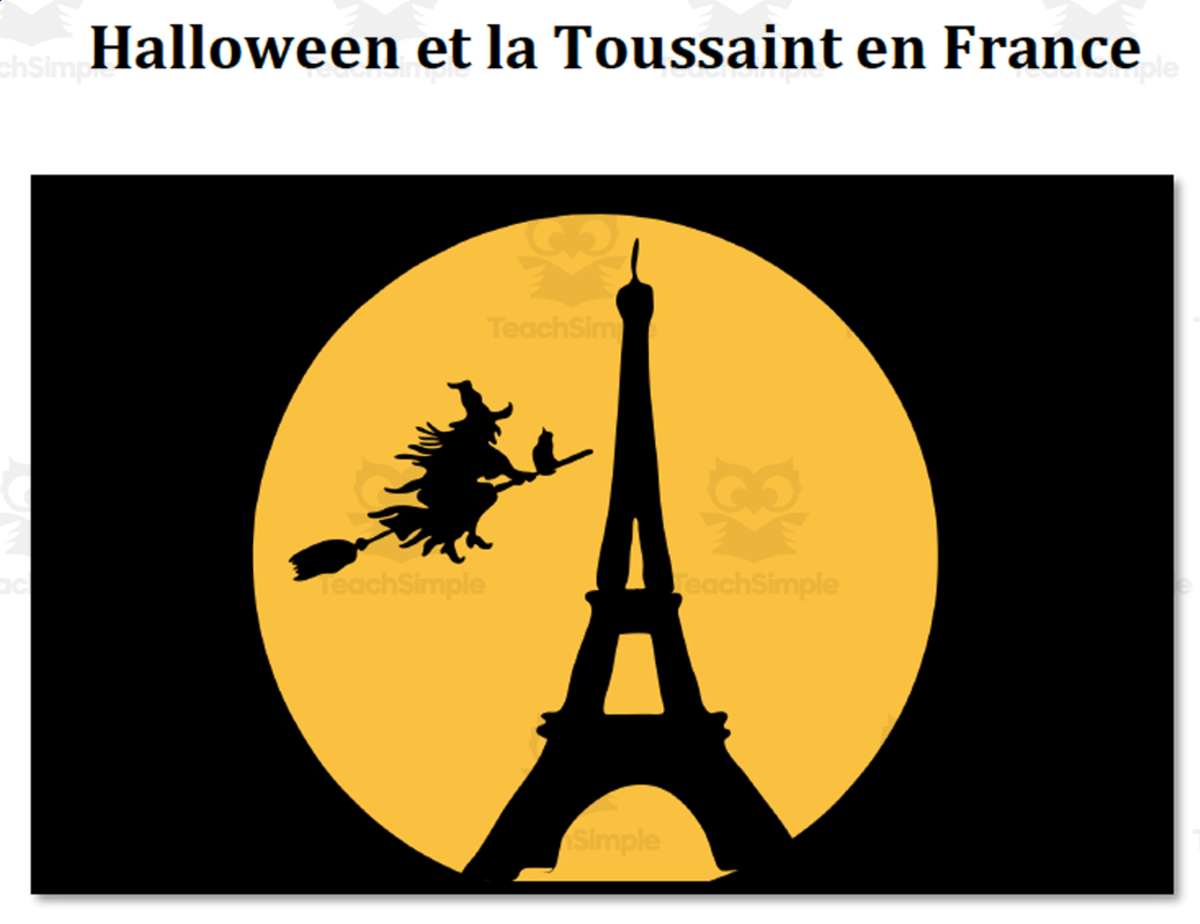 An educational teaching resource from Laprofdefrancais' Shop entitled French: Halloween and All Saints Day- Halloween et la Toussaint- Articles and Worksheets downloadable at Teach Simple.