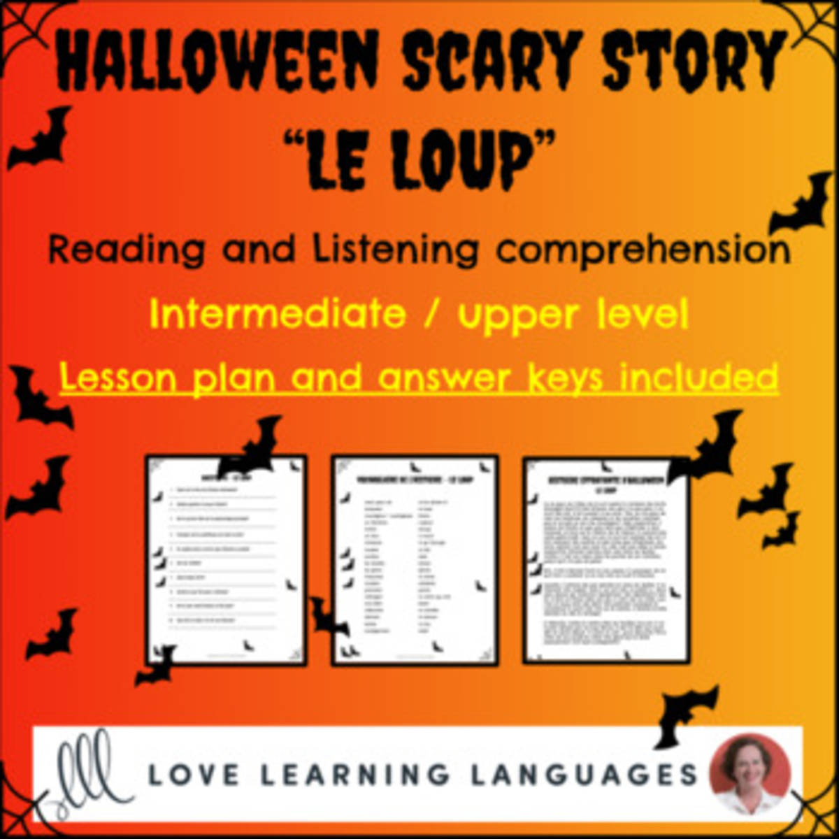 An educational teaching resource from Love Learning Languages entitled French: Halloween Reading and Listening Comprehension Story 1 - Le Loup downloadable at Teach Simple.