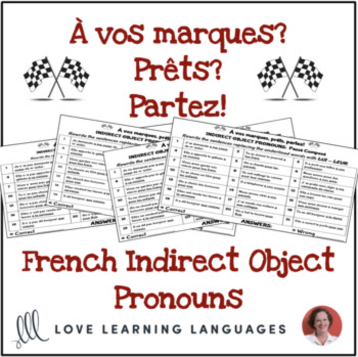 An educational teaching resource from Love Learning Languages entitled French indirect object pronouns activity - À vos marques, prêts, partez! downloadable at Teach Simple.