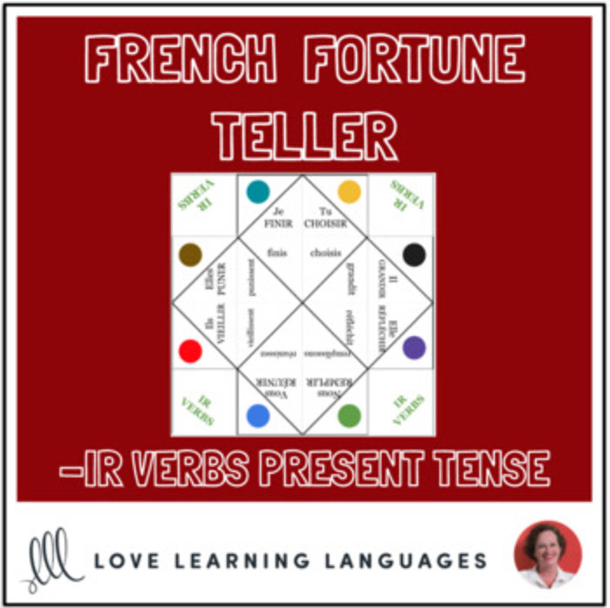 An educational teaching resource from Love Learning Languages entitled French IR VERBS - PRESENT TENSE fortune tellers for conjugation practice downloadable at Teach Simple.