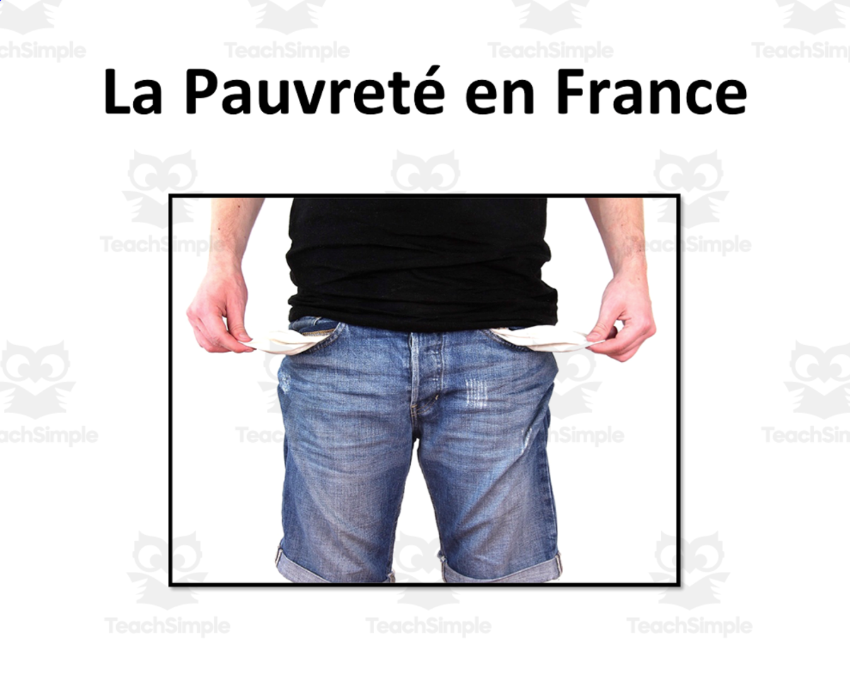 An educational teaching resource from Laprofdefrancais' Shop entitled French: La pauvreté en France- Article and Worksheet downloadable at Teach Simple.