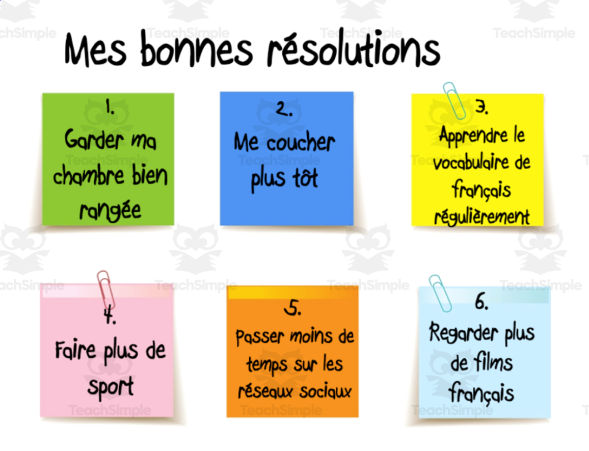 An educational teaching resource from Laprofdefrancais' Shop entitled French: Les Bonnes Résolutions- Worksheet downloadable at Teach Simple.