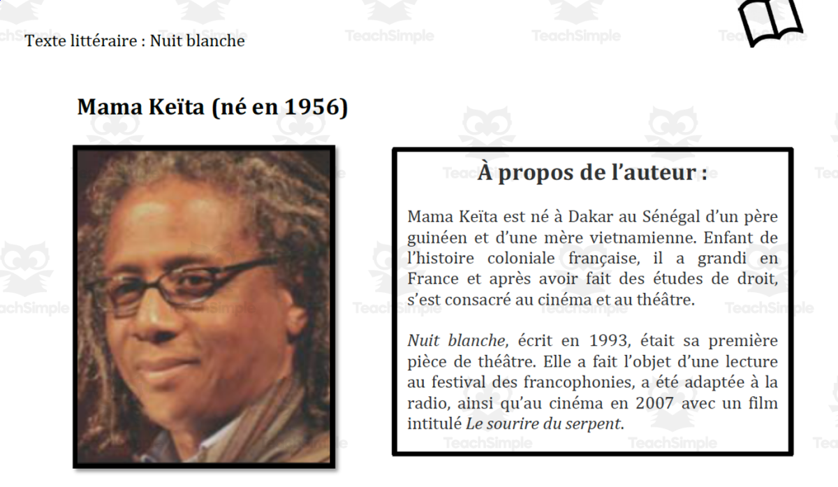 An educational teaching resource from Laprofdefrancais' Shop entitled French-Literary Text- Mama Keita downloadable at Teach Simple.
