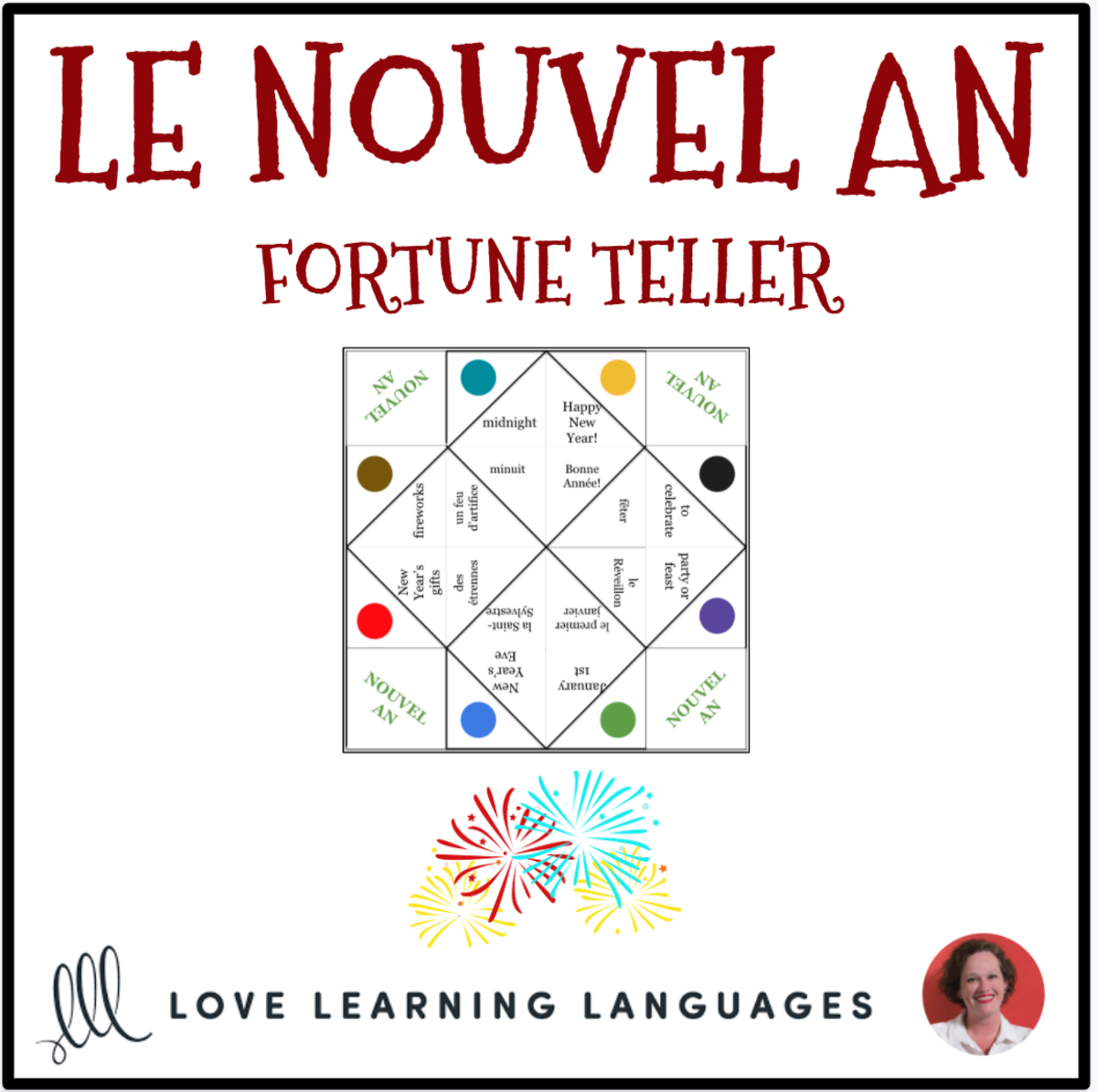 An educational teaching resource from Love Learning Languages entitled French: New Years Vocabulary - Fortune Teller downloadable at Teach Simple.