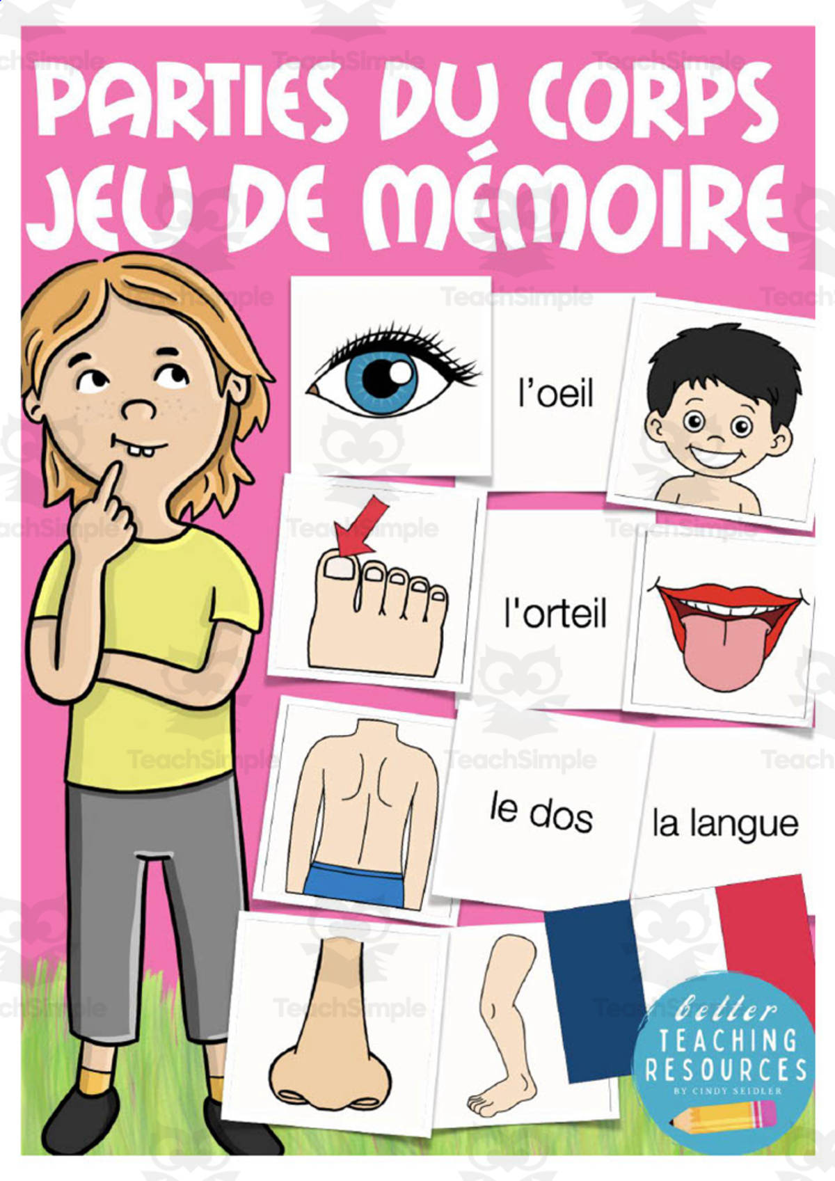 An educational teaching resource from Better Teaching Resources entitled French: Parts of the Body Memory Game downloadable at Teach Simple.