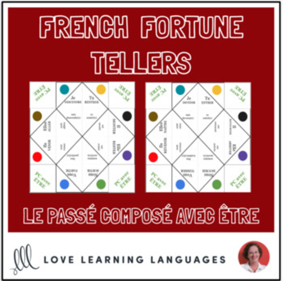 An educational teaching resource from Love Learning Languages entitled French PASSÉ COMPOSÉ with ÊTRE fortune tellers for conjugation practice downloadable at Teach Simple.