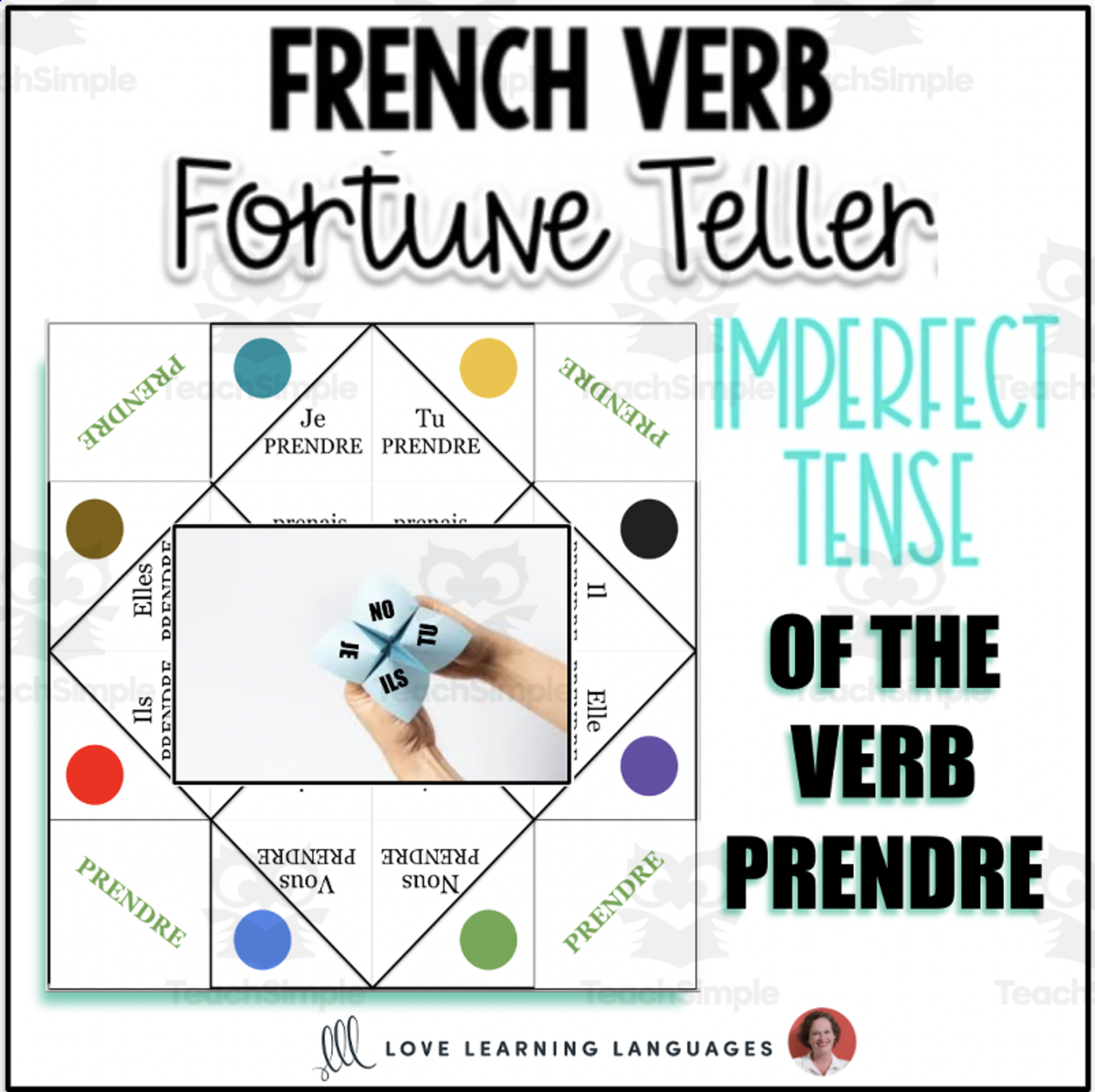 An educational teaching resource from Love Learning Languages entitled French: PENDRE IMPERFECT TENSE VERB Fortune Teller downloadable at Teach Simple.