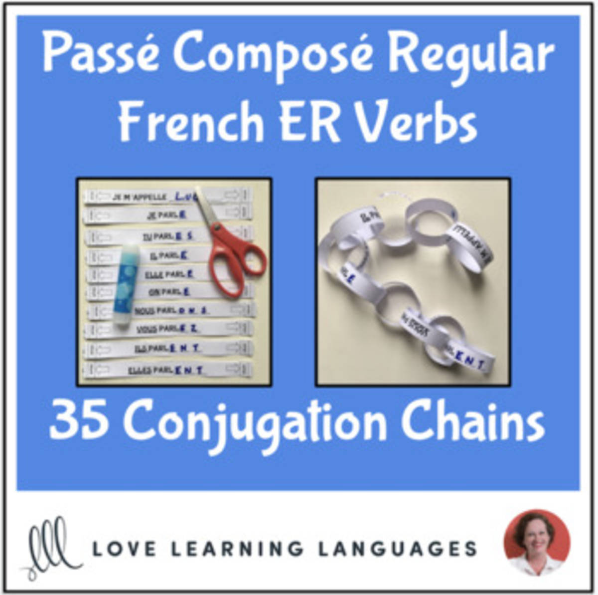 An educational teaching resource from Love Learning Languages entitled French: Perfect Tense Regular ER Verbs - Conjugation Chains downloadable at Teach Simple.