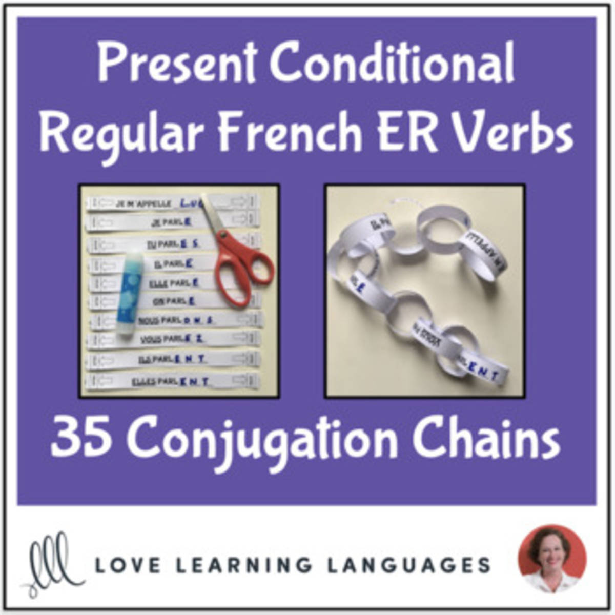 An educational teaching resource from Love Learning Languages entitled French: Present Conditional Regular ER Verbs - Conjugation Chains downloadable at Teach Simple.