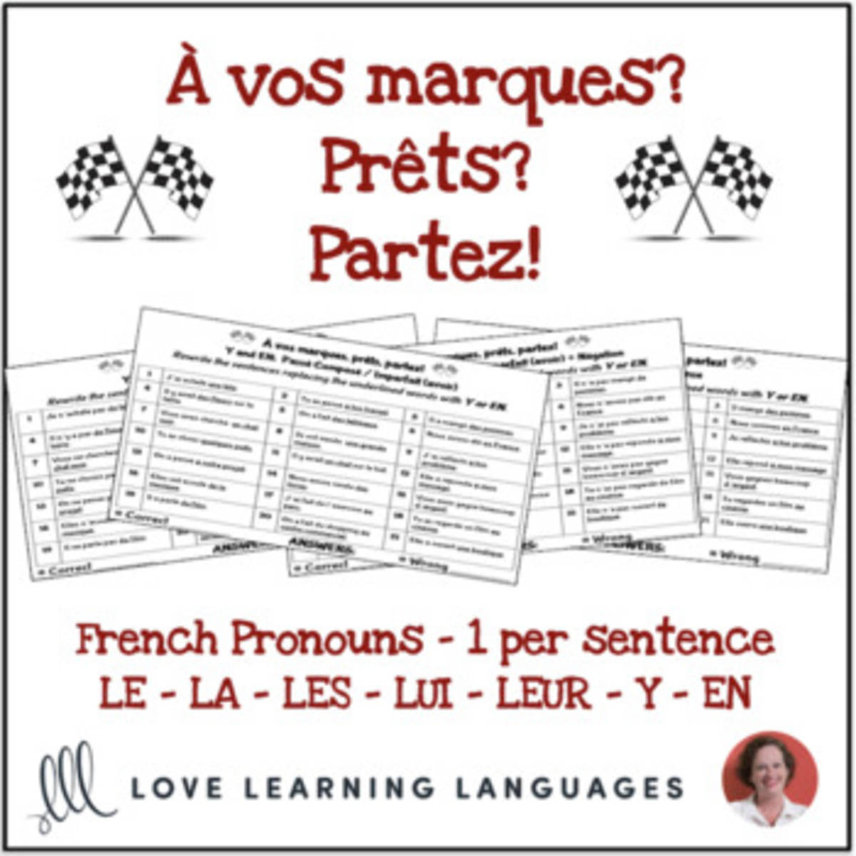 An educational teaching resource from Love Learning Languages entitled French pronouns - One per sentence - À vos marques, prêts, partez! downloadable at Teach Simple.