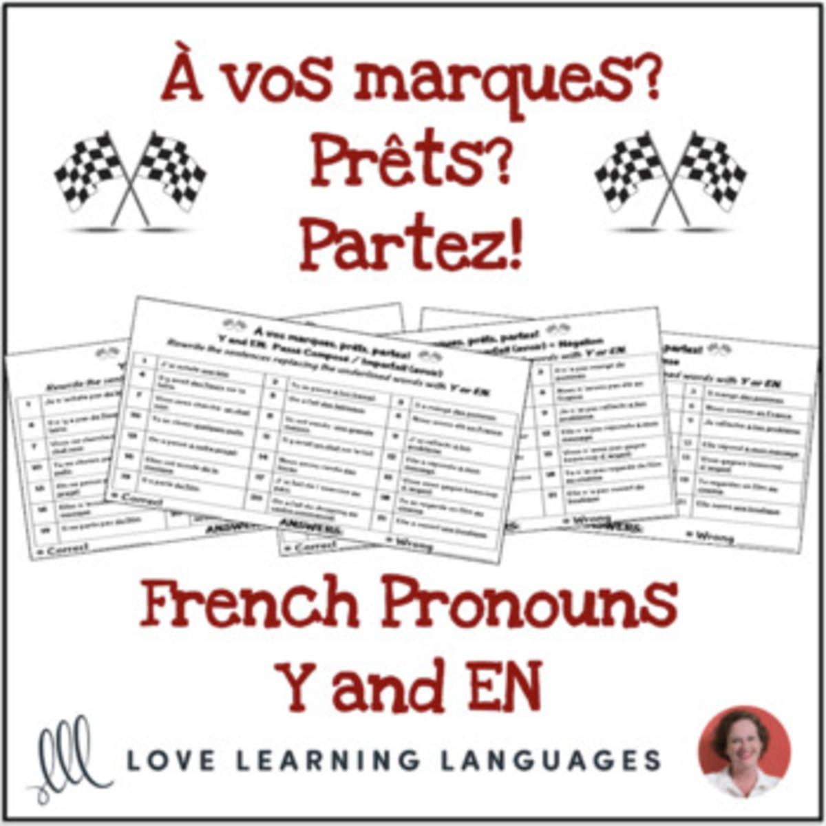 An educational teaching resource from Love Learning Languages entitled French pronouns Y and EN activity - À vos marques, prêts, partez! downloadable at Teach Simple.