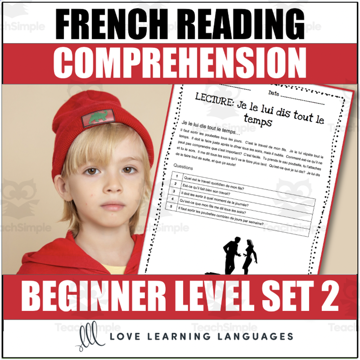 An educational teaching resource from Love Learning Languages entitled French reading comprehension texts and questions for beginners - SET 2 downloadable at Teach Simple.