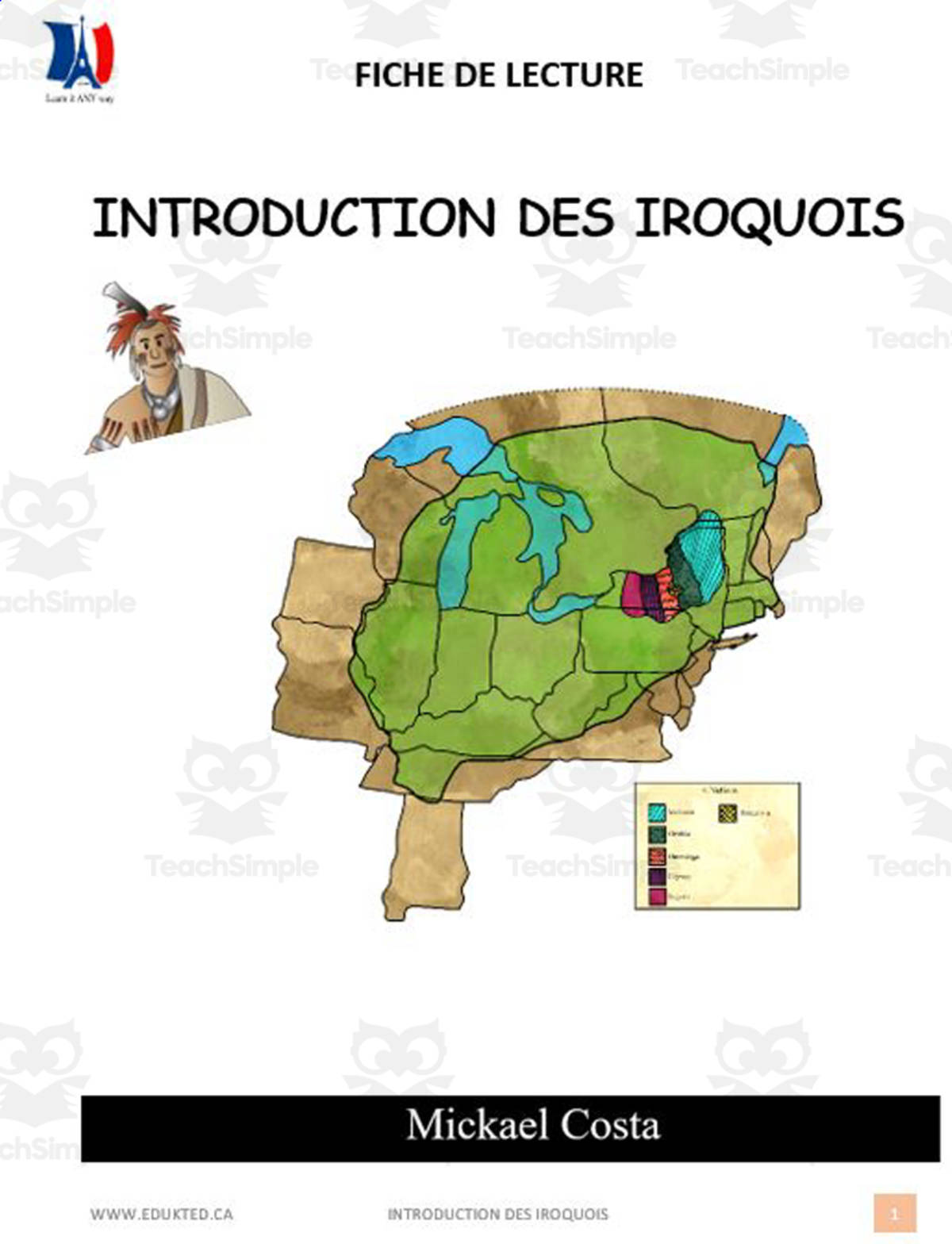 An educational teaching resource from Learn it ANY way entitled French: Reading comprehension worksheets: Introduction des Iroquois downloadable at Teach Simple.