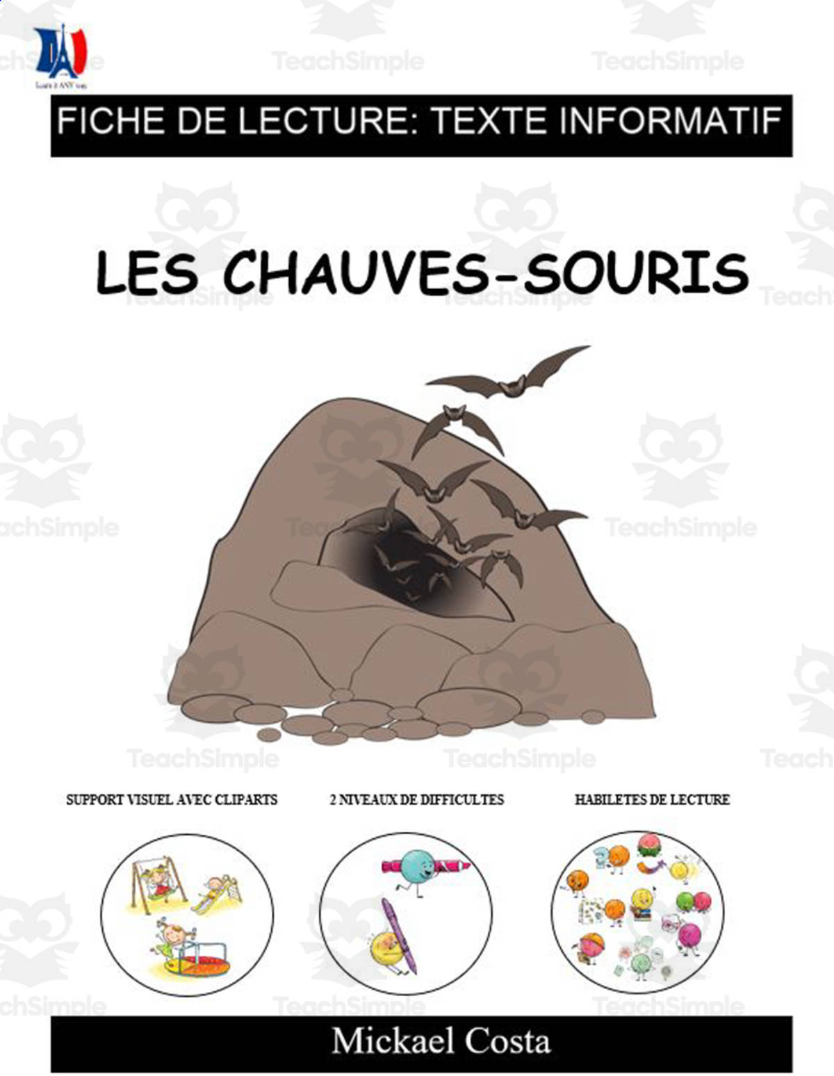 An educational teaching resource from Learn it ANY way entitled French: reading comprehension worksheets: Les adaptations des chauves-souris downloadable at Teach Simple.