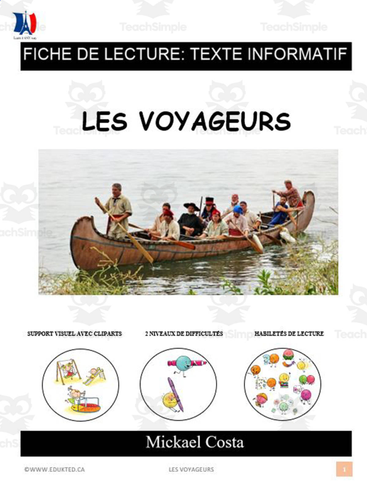 An educational teaching resource from Learn it ANY way entitled French: Reading comprehension worksheets: Les voyageurs downloadable at Teach Simple.