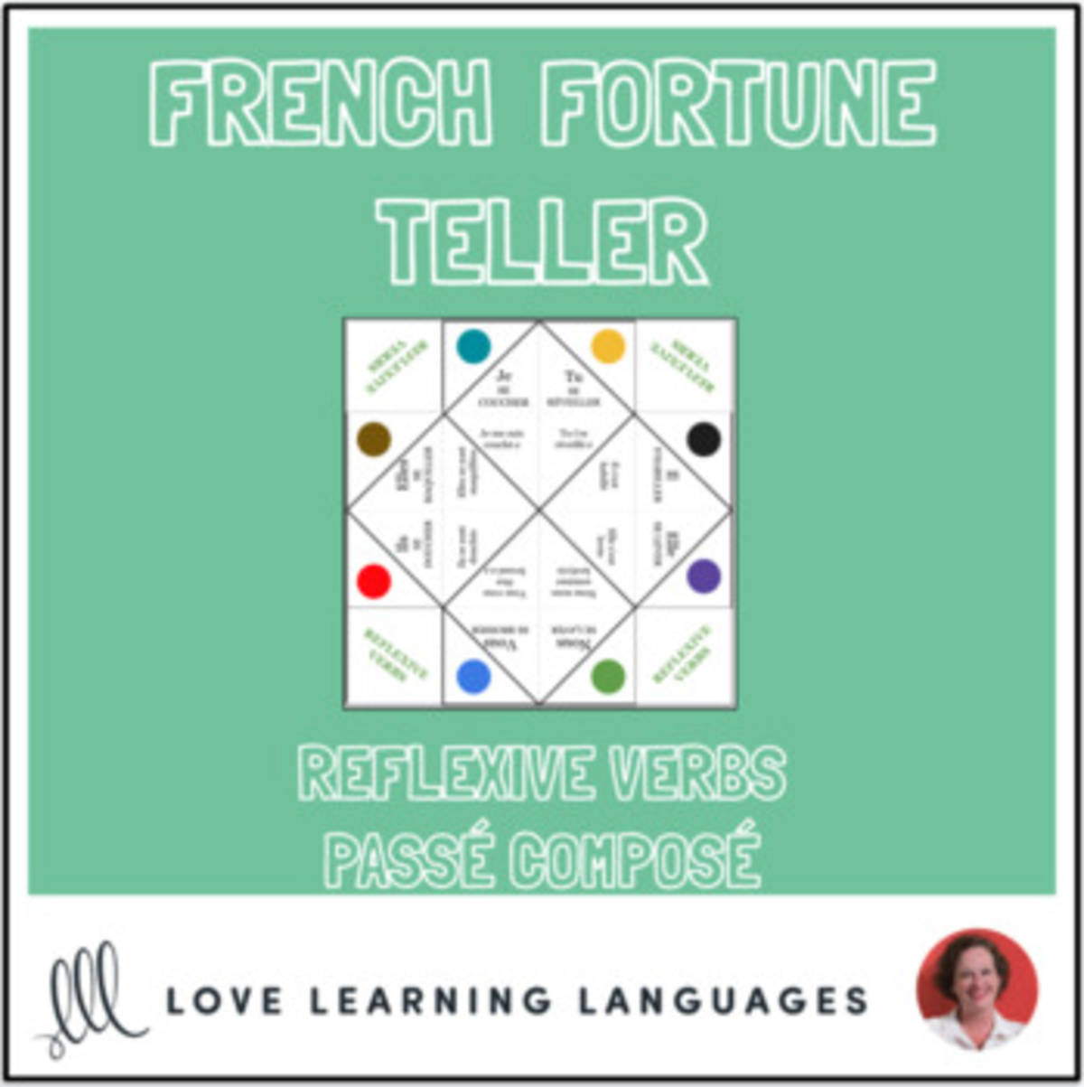 An educational teaching resource from Love Learning Languages entitled French Reflexive Verbs - PASSÉ COMPOSÉ fortune tellers for conjugation practice downloadable at Teach Simple.