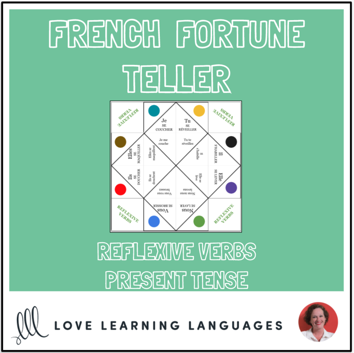 An educational teaching resource from Love Learning Languages entitled French Reflexive Verbs - PRESENT TENSE fortune tellers for conjugation practice downloadable at Teach Simple.