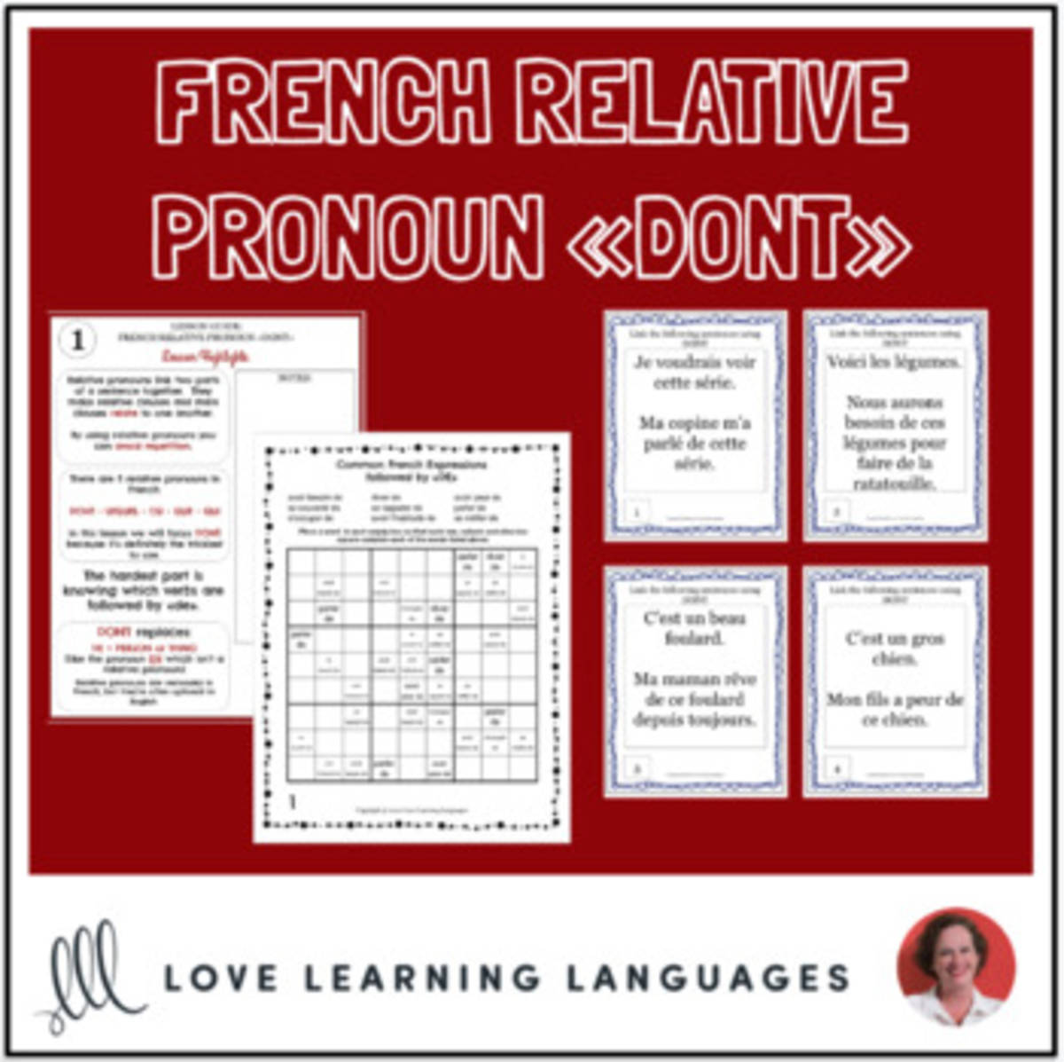 An educational teaching resource from Love Learning Languages entitled French relative pronoun lesson and teaching resources : DONT - Distance Learning downloadable at Teach Simple.