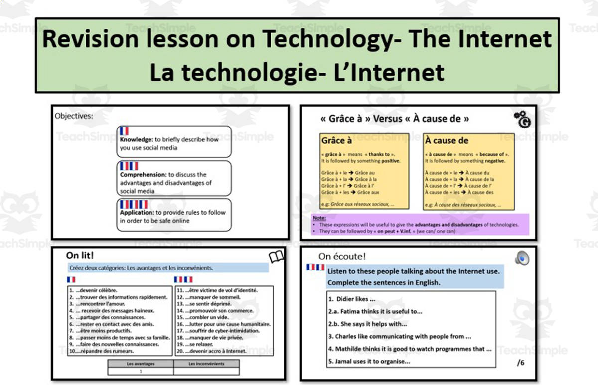 An educational teaching resource from Laprofdefrancais' Shop entitled French: Revision Lesson on The Internet- L'Internet downloadable at Teach Simple.