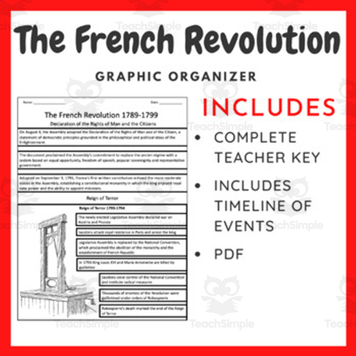 An educational teaching resource from EduPal Learning entitled French Revolution: Complete Graphic Organizer downloadable at Teach Simple.