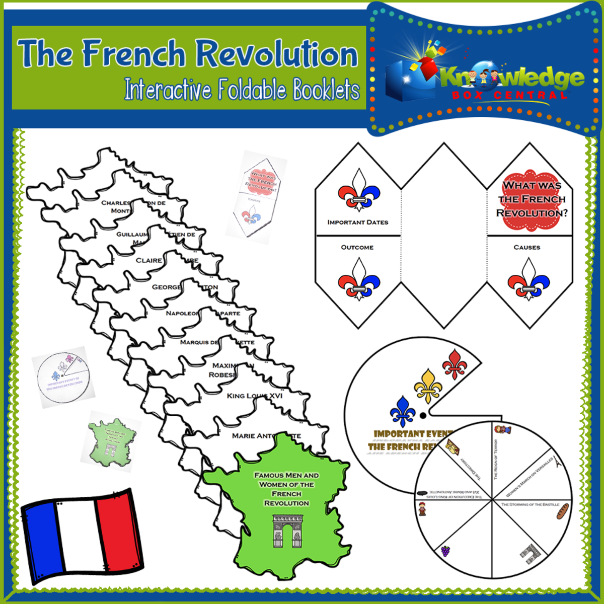 An educational teaching resource from Knowledge Box Central entitled French Revolution Interactive Foldable Booklets – EBOOK downloadable at Teach Simple.