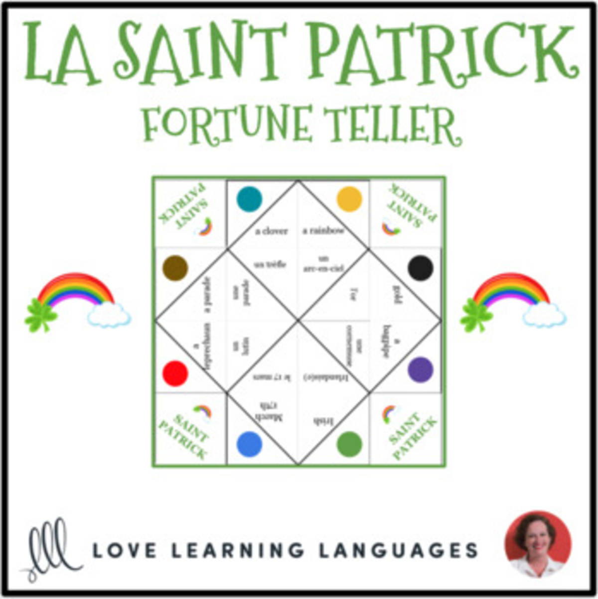 An educational teaching resource from Love Learning Languages entitled French: St. Patrick's Day Fortune Teller downloadable at Teach Simple.