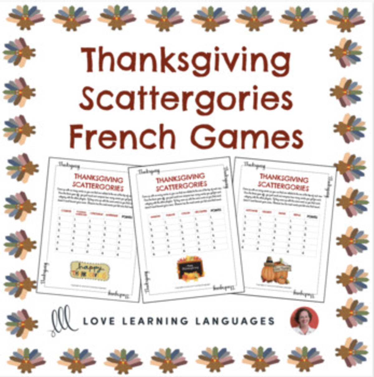 An educational teaching resource from Love Learning Languages entitled French Thanksgiving Scattergories Games - No prep printables downloadable at Teach Simple.
