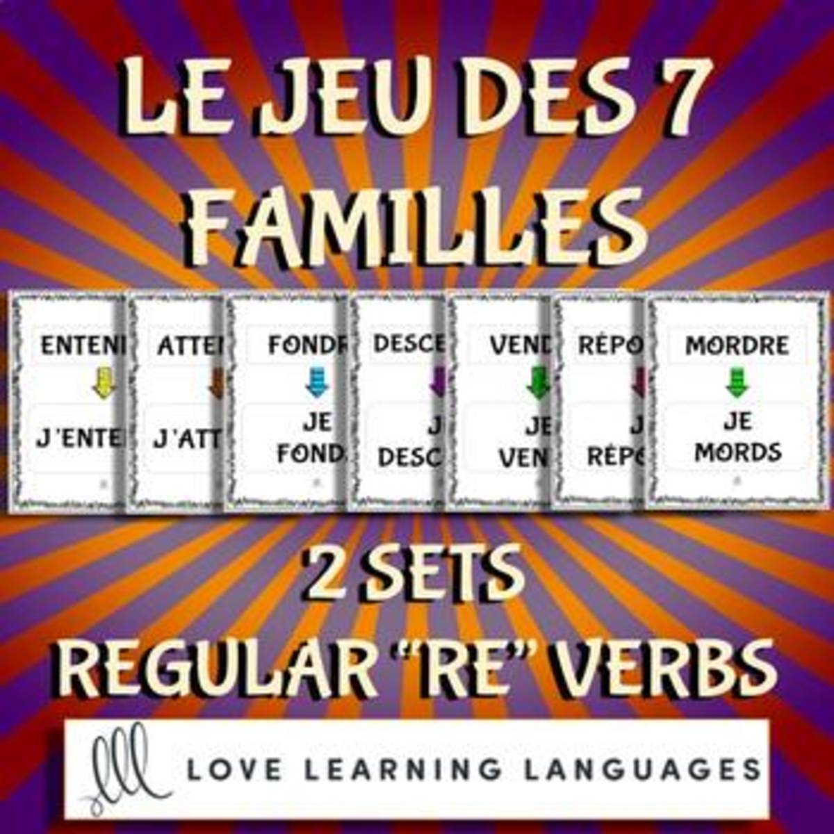 An educational teaching resource from Love Learning Languages entitled French: The Game of 7 Families - Regular RE Verbs - Perfect Tenses Activity downloadable at Teach Simple.