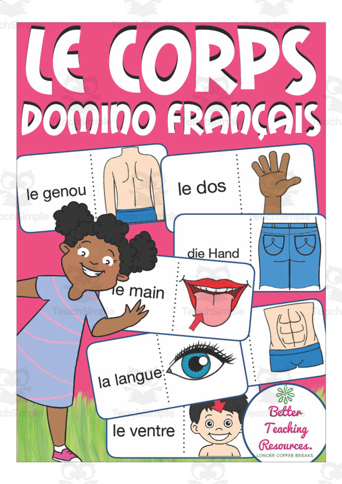 An educational teaching resource from Better Teaching Resources entitled French: The Human Body Dominoes Game downloadable at Teach Simple.
