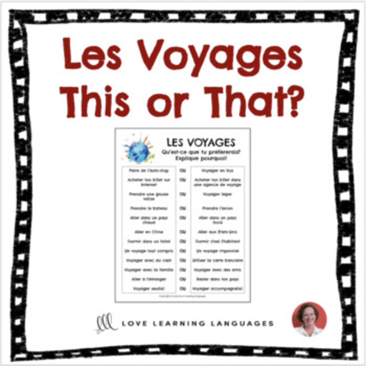 An educational teaching resource from Love Learning Languages entitled French Travel Theme - This or That Activity - Les Voyages downloadable at Teach Simple.