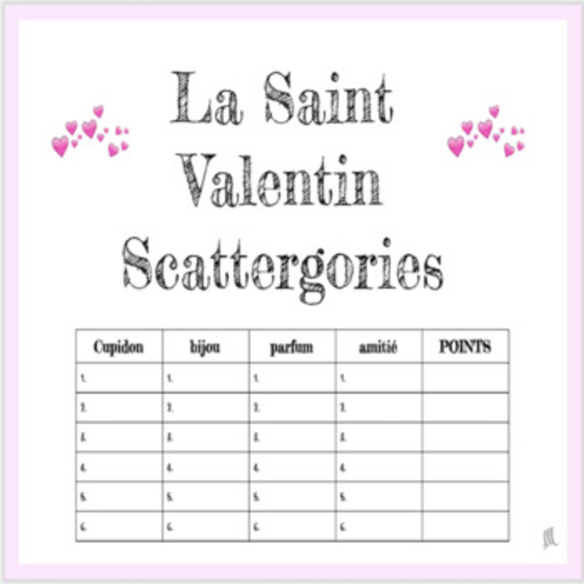 An educational teaching resource from Love Learning Languages entitled French Valentine's Day Scattergories Game - La Saint Valentin downloadable at Teach Simple.