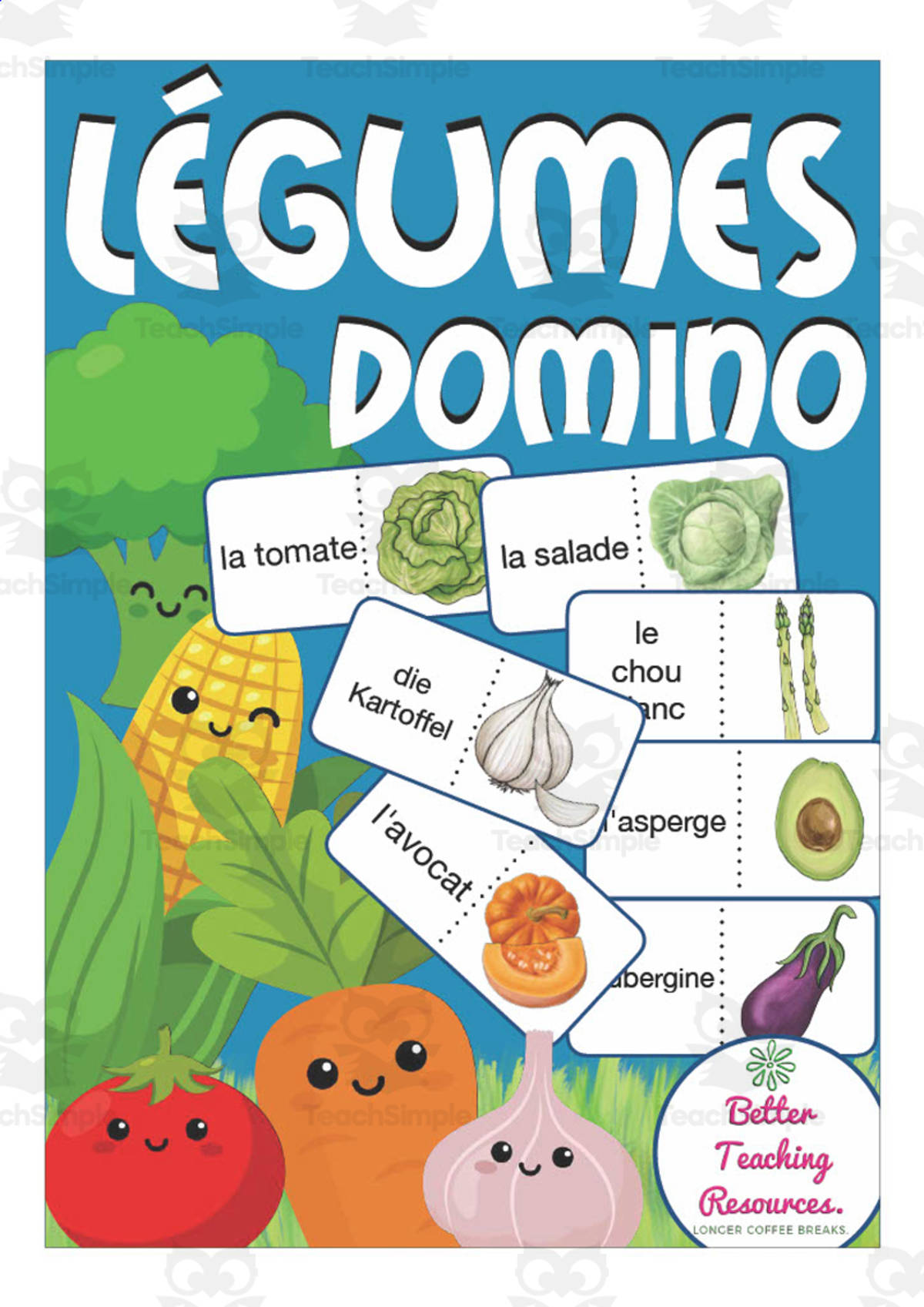 An educational teaching resource from Better Teaching Resources entitled French: Vegetables Dominoes Game downloadable at Teach Simple.