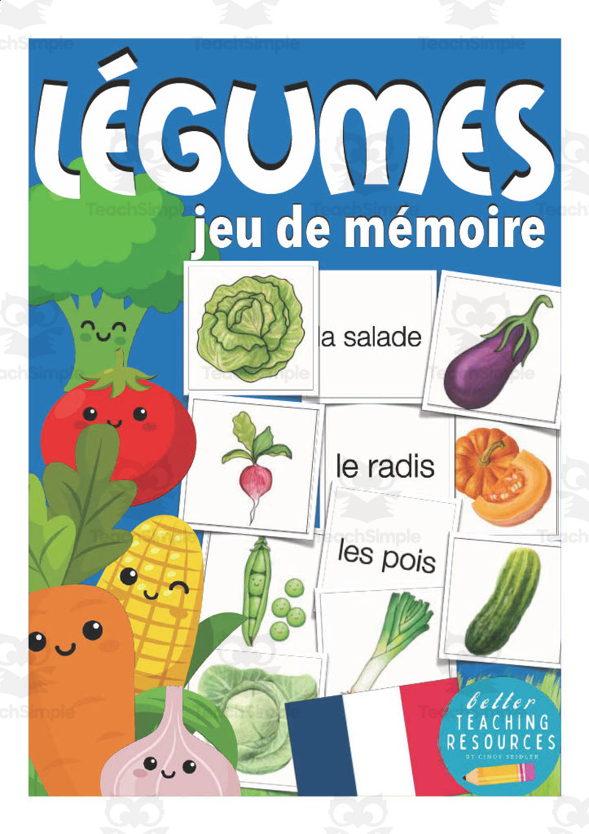 An educational teaching resource from Better Teaching Resources entitled French: Vegetables Memory Game downloadable at Teach Simple.
