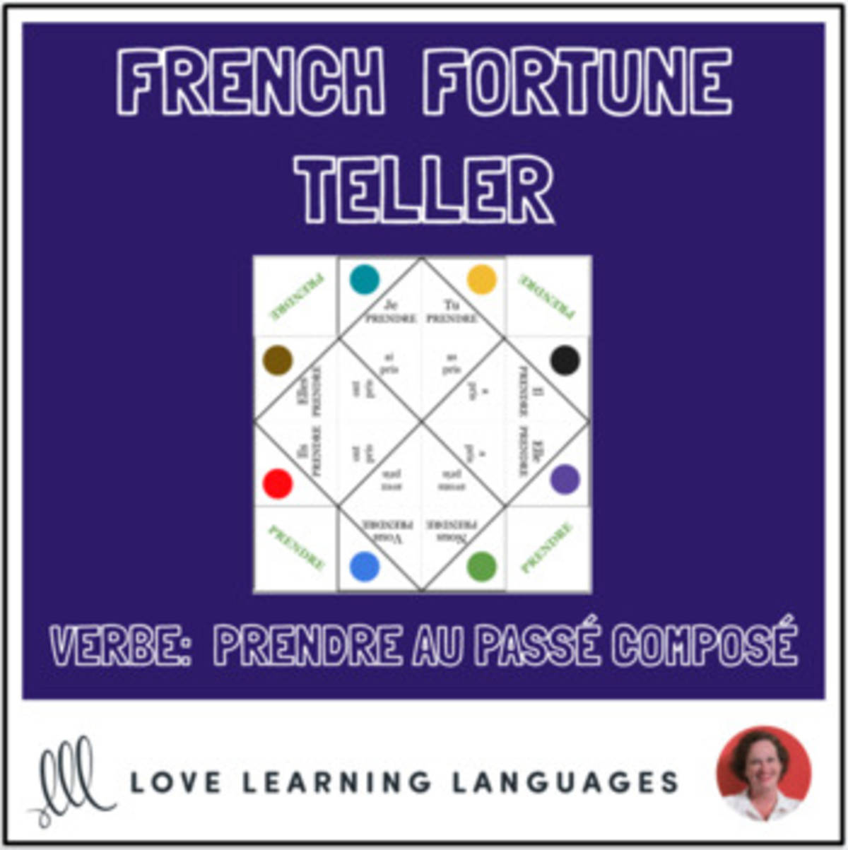 An educational teaching resource from Love Learning Languages entitled French Verb PRENDRE - PASSE COMPOSE - Fortune Tellers downloadable at Teach Simple.