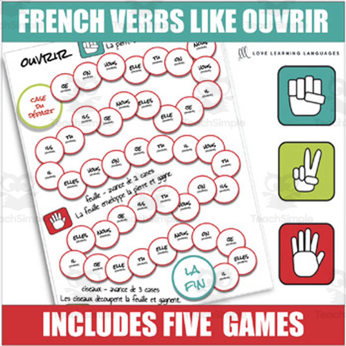 An educational teaching resource from Love Learning Languages entitled French Verbs Like Ouvrir Conjugation Games - Rock, Paper, Scissors downloadable at Teach Simple.