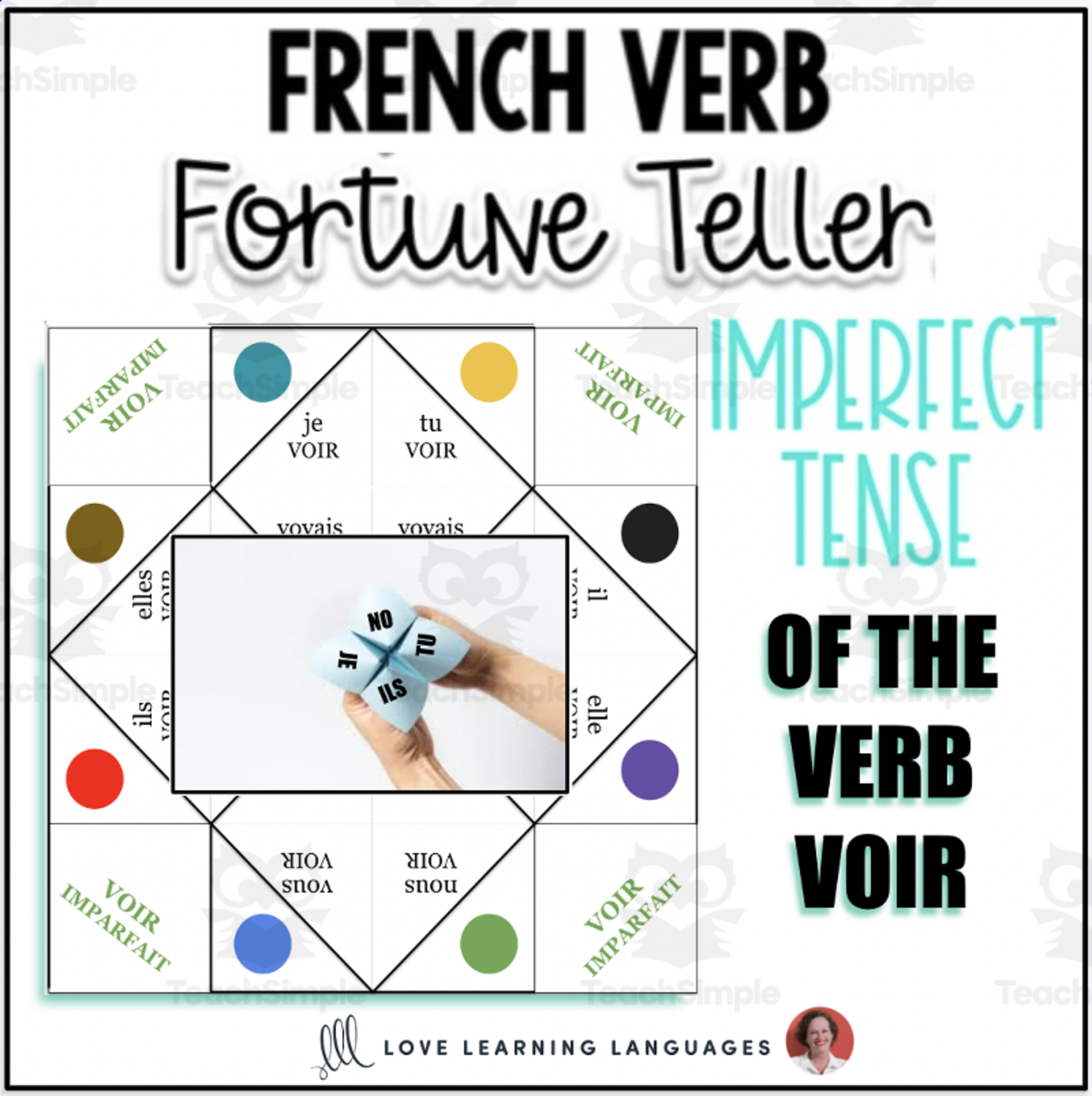 An educational teaching resource from Love Learning Languages entitled French: VOIR IMPERFECT VERB TENSE Fortune Teller downloadable at Teach Simple.