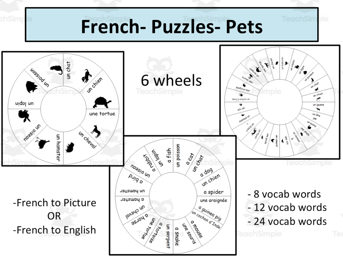 An educational teaching resource from Laprofdefrancais' Shop entitled French- Wheel Puzzles- Pets downloadable at Teach Simple.