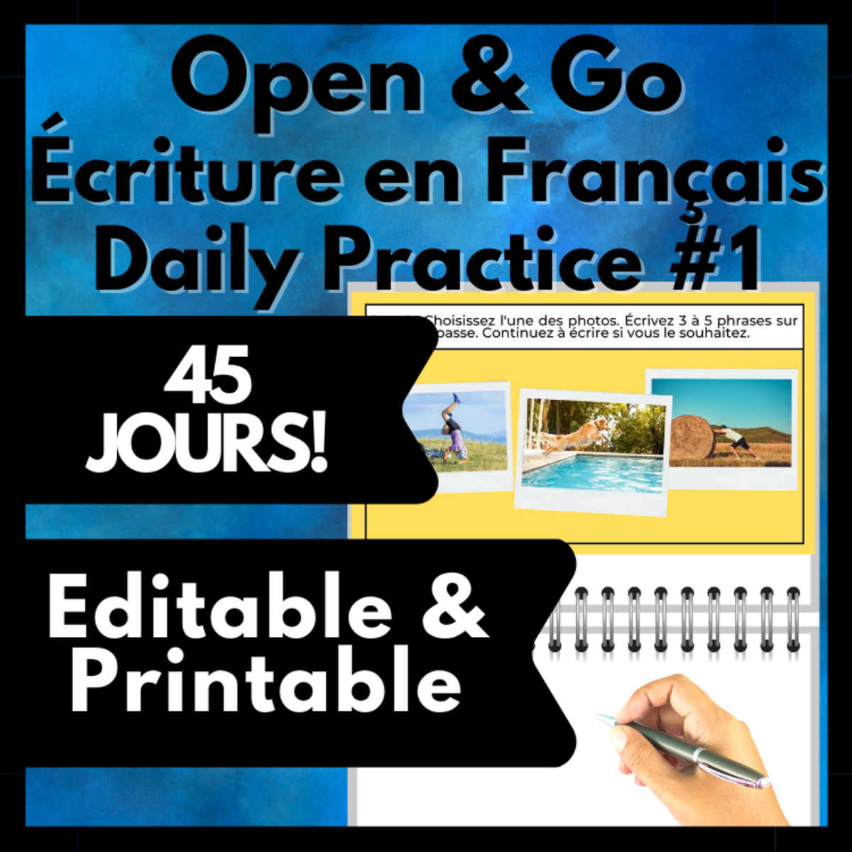 An educational teaching resource from Melissa Is Teaching entitled French Writing Prompt Journal, 45-Days Warm-Up, Editable #2 downloadable at Teach Simple.
