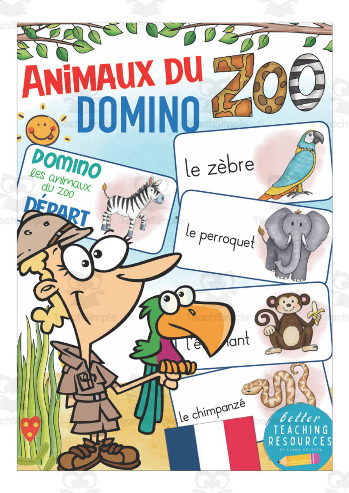 An educational teaching resource from Better Teaching Resources entitled French: Zoo Animals Dominoes Game downloadable at Teach Simple.