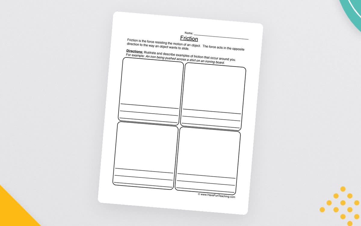 An educational teaching resource from Have Fun Teaching entitled Friction Worksheet - Draw downloadable at Teach Simple.