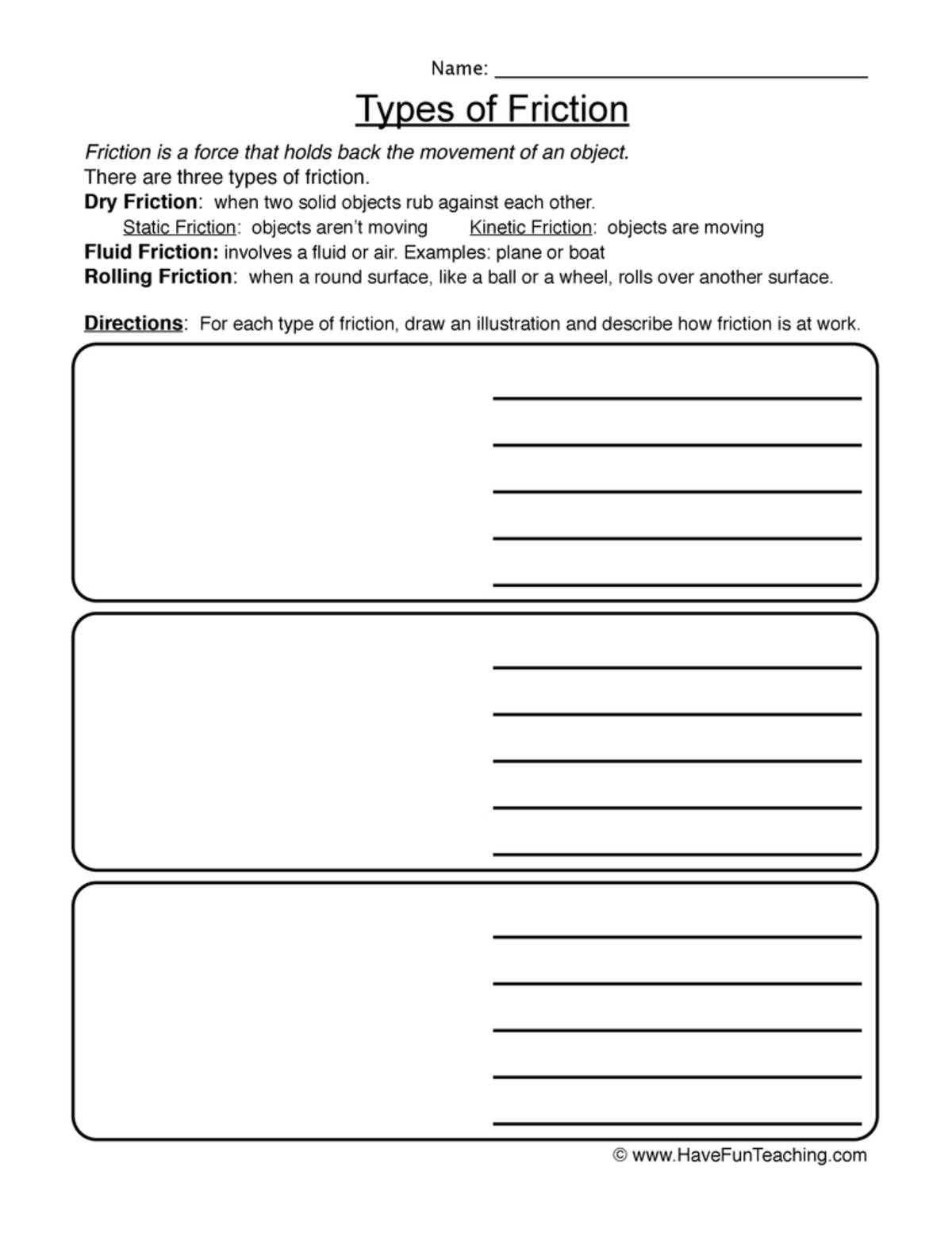 An educational teaching resource from Have Fun Teaching entitled Friction Worksheet downloadable at Teach Simple.