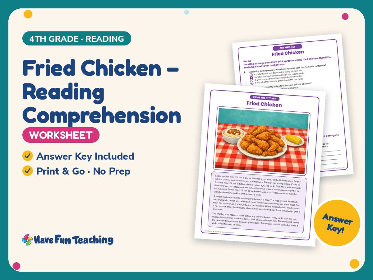 Fried Chicken – Reading Comprehension Worksheet – 4th Grade Practice preview