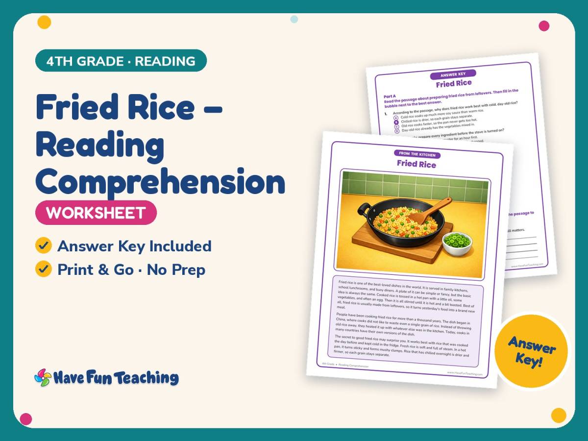 Fried Rice – Reading Comprehension Worksheet – 4th Grade Practice preview